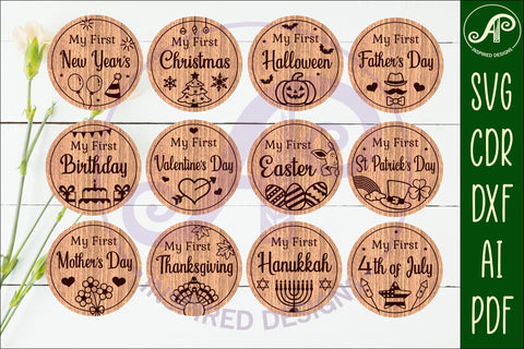 My first celebrations Baby holiday milestone discs SVG laser SVG APInspireddesigns 