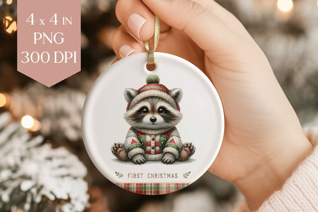 My First Christmas Raccoon Sublimation PNG Sublimation BijouBay 