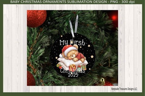My First Christmas, Sleeping Baby Bear Christmas Ornament Template, Sublimation Png Sublimation Keepsake Treasures Designs LLC. 