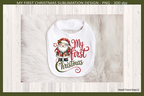 My First Christmas Sublimation Png, Christmas Patchwork Santa, Holiday Baby One Piece Sublimation Keepsake Treasures Designs LLC. 