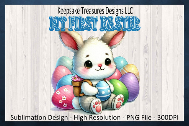 My First Easter, Pastel Spring Boy Bunny, Baby One Piece Sublimation Png Design, Digital Download Sublimation Keepsake Treasures Designs LLC. 