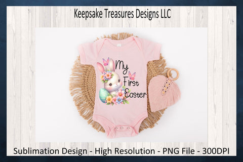 My First Easter, Pastel Spring Girl Bunny, Baby One Piece Sublimation Png Design, Digital Download Sublimation Keepsake Treasures Designs LLC. 