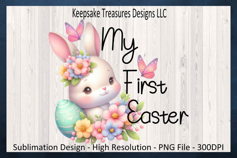 My First Easter, Pastel Spring Girl Bunny, Baby One Piece Sublimation Png Design, Digital Download Sublimation Keepsake Treasures Designs LLC. 