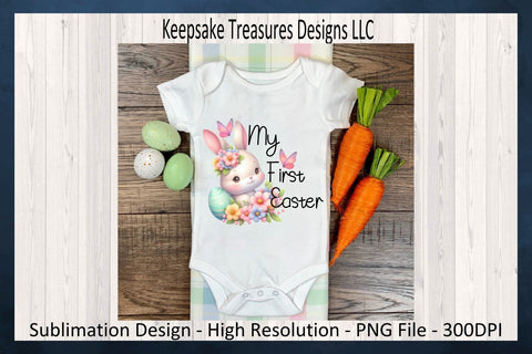 My First Easter, Pastel Spring Girl Bunny, Baby One Piece Sublimation Png Design, Digital Download Sublimation Keepsake Treasures Designs LLC. 