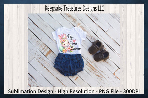 My First Easter, Pastel Spring Girl Bunny, Baby One Piece Sublimation Png Design, Digital Download Sublimation Keepsake Treasures Designs LLC. 