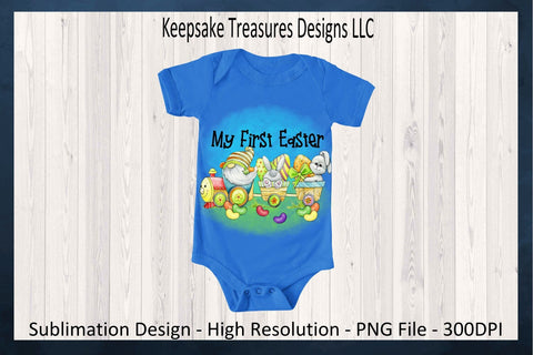My First Easter, Spring Gnome Train, Watercolor Background, Spring Gnomes, Sublimation PNG Design, Gnome Baby One Piece Digital Download Sublimation Keepsake Treasures Designs LLC. 