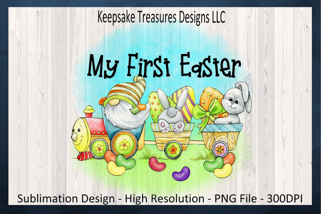 My First Easter, Spring Gnome Train, Watercolor Background, Spring Gnomes, Sublimation PNG Design, Gnome Baby One Piece Digital Download Sublimation Keepsake Treasures Designs LLC. 