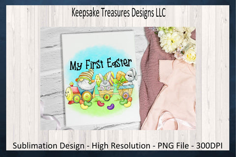 My First Easter, Spring Gnome Train, Watercolor Background, Spring Gnomes, Sublimation PNG Design, Gnome Baby One Piece Digital Download Sublimation Keepsake Treasures Designs LLC. 