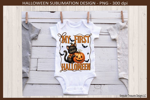 My First Halloween, Bow Frame, Baby One Piece, Sublimation PNG Design, Printable Png Sublimation Keepsake Treasures Designs LLC. 