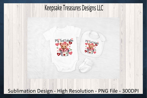 My First Valentine, Girl Teddy Bear, Sublimation PNG Design, Baby One Piece PNG, Digital Download, Valentine Printable Sublimation Keepsake Treasures Designs LLC. 
