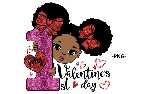 My First Valentine’s Day Girl SVG PNG JPG PDF DXF EPS AI Glitter Red Bow Baby Afro Girl Design for Cricut Sublimation Birthday Shirt SVG 1uniqueminute 