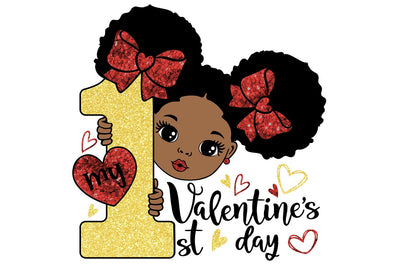 My First Valentine’s Day SVG PNG for Baby Girl Afro Puffs Glitter Heart and Number 1 Sublimation Clipart Design SVG 1uniqueminute 