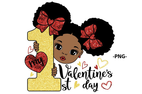 My First Valentine’s Day SVG PNG for Baby Girl Afro Puffs Glitter Heart and Number 1 Sublimation Clipart Design SVG 1uniqueminute 