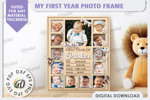 My First Year Photo Frame Laser Cut. Baby Photo Frame SVG SVG Evgenyia Guschina 