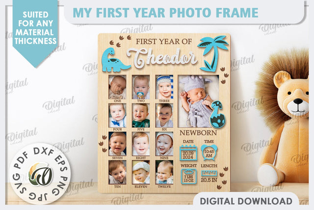 My First Year Photo Frame Laser Cut. Baby Photo Frame SVG SVG Evgenyia Guschina 