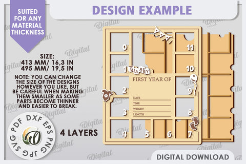 My First Year Photo Frame Laser Cut. Baby Photo Frame SVG SVG Evgenyia Guschina 