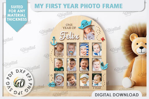My First Year Photo Frame Laser Cut. Baby Photo Frame SVG SVG Evgenyia Guschina 