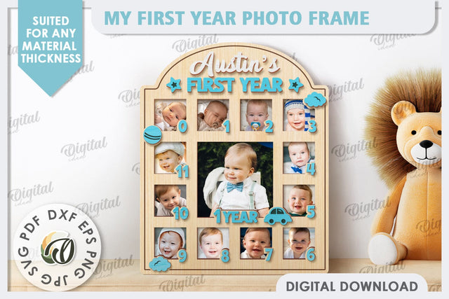 My First Year Photo Frame Laser Cut. Baby Photo Frame SVG SVG Evgenyia Guschina 