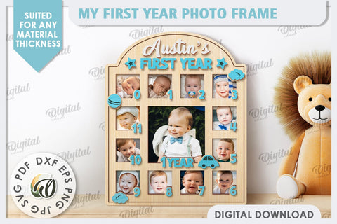 My First Year Photo Frame Laser Cut. Baby Photo Frame SVG SVG Evgenyia Guschina 