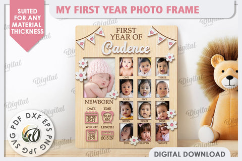 My First Year Photo Frame Laser Cut. Baby Photo Frame SVG SVG Evgenyia Guschina 