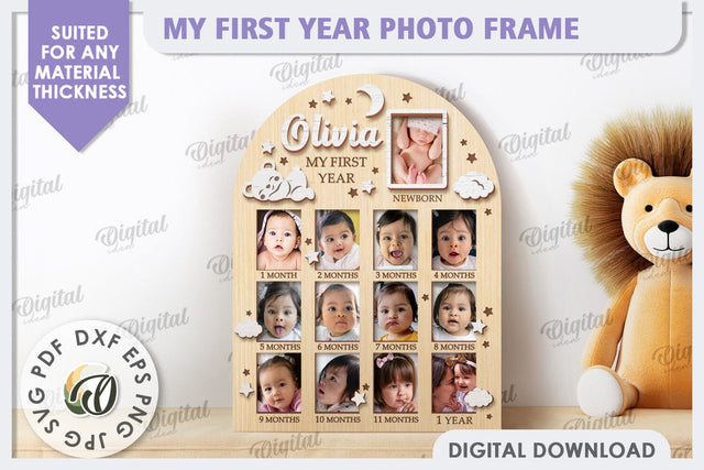 My First Year Photo Frame Laser Cut. Baby Photo Frame SVG SVG Evgenyia Guschina 