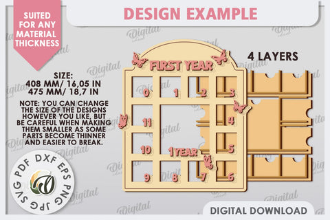 My First Year Photo Frame Laser Cut. Baby Photo Frame SVG SVG Evgenyia Guschina 