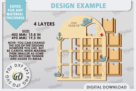 My First Year Photo Frame Laser Cut. Baby Photo Frame SVG SVG Evgenyia Guschina 