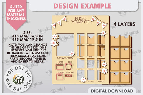My First Year Photo Frame Laser Cut. Baby Photo Frame SVG SVG Evgenyia Guschina 