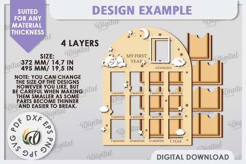 My First Year Photo Frame Laser Cut. Baby Photo Frame SVG SVG Evgenyia Guschina 