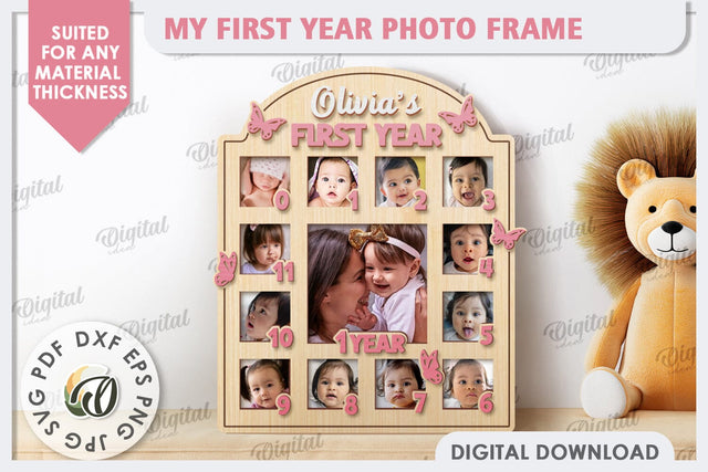 My First Year Photo Frame Laser Cut. Baby Photo Frame SVG SVG Evgenyia Guschina 