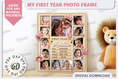 My First Year Photo Frame Laser Cut. Baby Photo Frame SVG SVG Evgenyia Guschina 