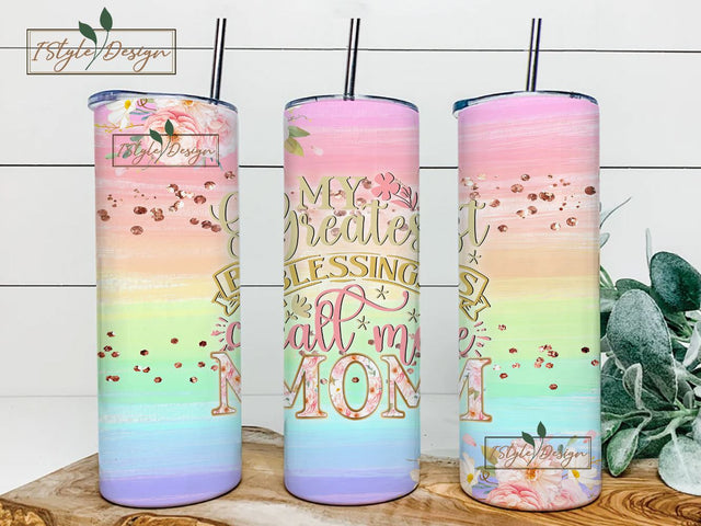My greatest blessings call me mom, coral watercolor Stripes tumbler PNG, Skinny Tumbler Wrap, 20 oz Tumbler, Instant Download, PNG Sublimation iStyleDesign 