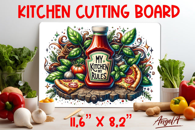 My kitchen my rules / Funny Kitchen cutting board Sublimation Angelina Semenova 