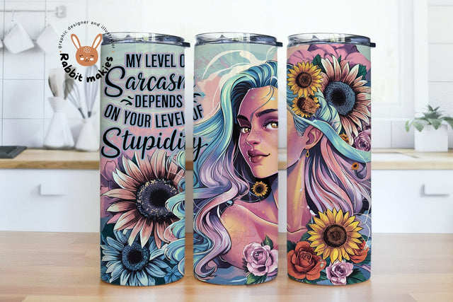 My Level Of Sarcasm Depends On Your Level Of Stupidity Tumbler Wrap, 20oz Skinny Tumbler, Sarcastic Sublimation Design, Digital Download PNG Sublimation Rabbitmakies 