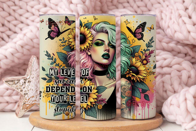 My Level of Sarcasm Depends on Your Level of Stupidity Tumbler Wrap, Sarcastic Sublimation Design, Digital Download PNG, Flower Tumbler Png Sublimation DesignSVG 