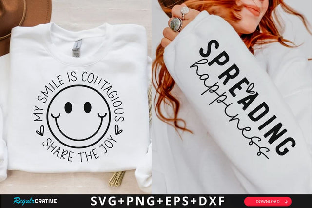 My Smile is Contagious Share the Joy Sleeve SVG Design, Inspirational sleeve SVG, Motivational Sleeve SVG Design, Positive Sleeve SVG SVG Regulrcrative 