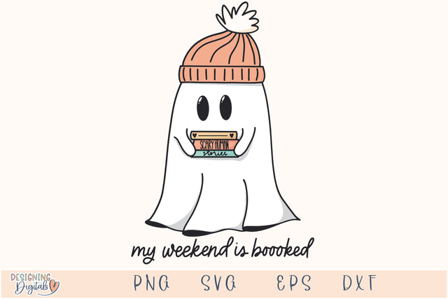 My Weekend is Boooked SVG for Cricut, Cute Reading Ghost PNG for Stickers, Sublimation, TShirts, Bookmarks, Cute Bookish Halloween Sticker SVG Designing Digitals 