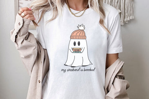 My Weekend is Boooked SVG for Cricut, Cute Reading Ghost PNG for Stickers, Sublimation, TShirts, Bookmarks, Cute Bookish Halloween Sticker SVG Designing Digitals 