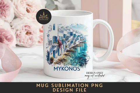Mykonos Mug Sublimation PNG Greek Island Full Wrap Sublimation BijouBay 