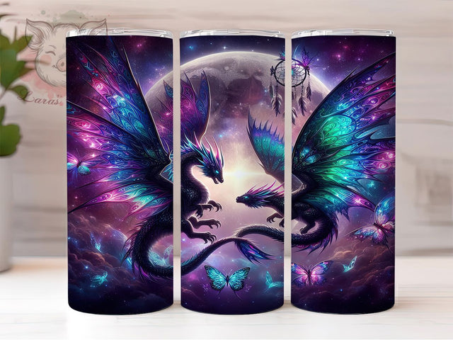 Mystic Dragon Dreamcatcher Tumbler, Galaxy Lotus Design, Mystic Dragon Art, 20Oz Sublimation Wrap, Cosmic Lotus Print, Fantasy Dreamcatcher Theme, Tumbler Sublimation Sublimation Lara' s Designs 