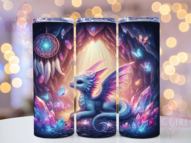 Mystic Dragon Dreamcatcher Tumbler, Mystic Dragon Pattern, Boho Dragon Design, 20Oz Sublimation Wrap, Fantasy Dreamcatcher Art, Dragon Spirit Texture, Tumbler Sublimation Sublimation SvggirlplusArt 
