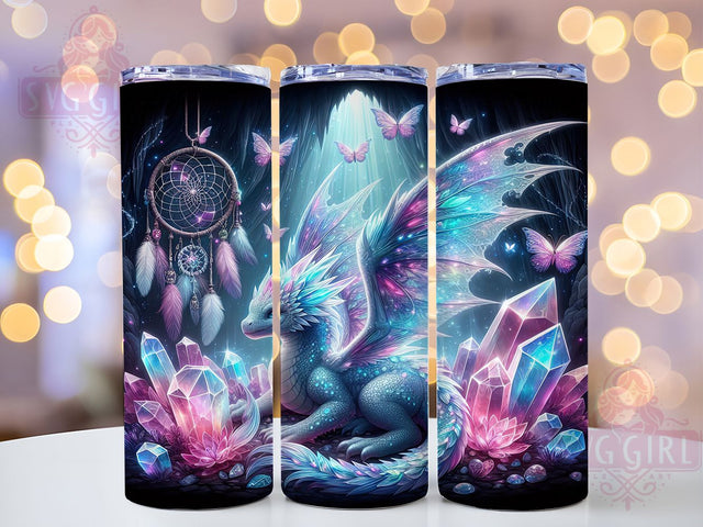 Mystic Dragon Dreamcatcher Tumbler, Mystic Dragon Pattern, Boho Dragon Design, 20Oz Sublimation Wrap, Fantasy Dreamcatcher Art, Dragon Spirit Texture, Tumbler Sublimation Sublimation SvggirlplusArt 