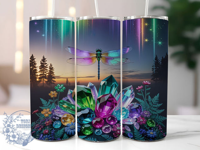 Mystic Dragonfly Crystals 20oz Tumbler, Dragonfly Design, Crystal Pattern, Mystic Theme, Sublimation Wrap, 20oz Tumbler, Fantasy Aesthetic, Ethereal Style Sublimation ToriDesigns 