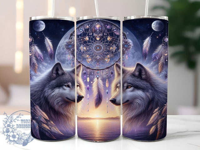 Mystic Dreamcatcher Wolf Tumbler, Wolf Dreamcatcher Pattern, Spiritual Wolf Design, 20Oz Sublimation Wrap, Boho Wolf Art, Dreamcatcher Texture, Tumbler Sublimation Sublimation ToriDesigns 