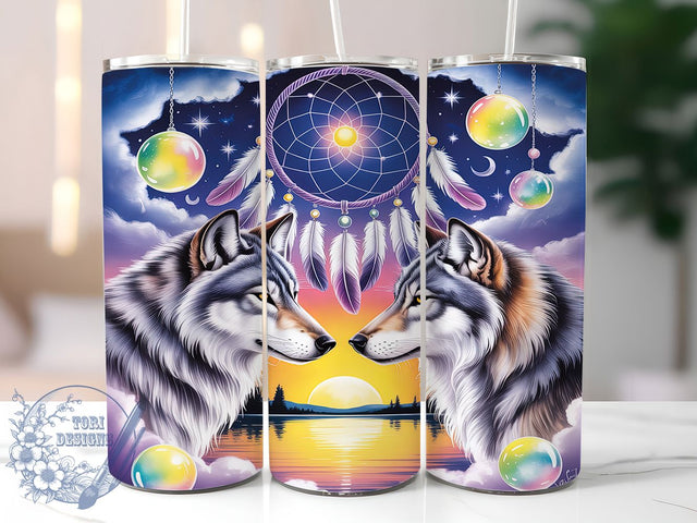 Mystic Dreamcatcher Wolf Tumbler, Wolf Dreamcatcher Pattern, Spiritual Wolf Design, 20Oz Sublimation Wrap, Boho Wolf Art, Dreamcatcher Texture, Tumbler Sublimation Sublimation ToriDesigns 