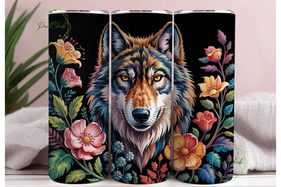 Mystic Floral Wolf 20oz Tumbler Wrap Sublimation PixelChick 