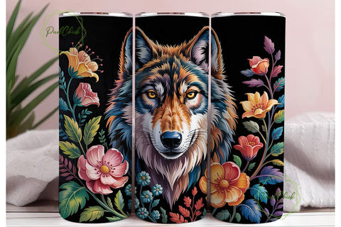 Mystic Floral Wolf 20oz Tumbler Wrap Sublimation PixelChick 