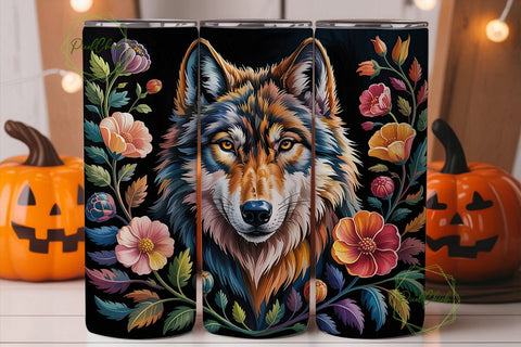 Mystic Floral Wolf 20oz Tumbler Wrap Sublimation PixelChick 
