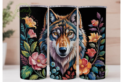 Mystic Floral Wolf 20oz Tumbler Wrap Sublimation PixelChick 