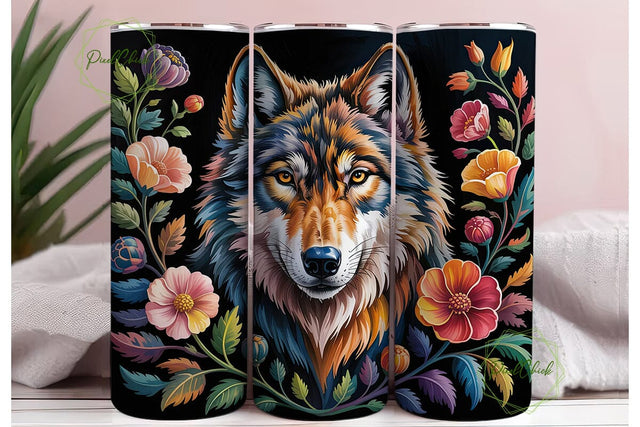 Mystic Floral Wolf 20oz Tumbler Wrap Sublimation PixelChick 